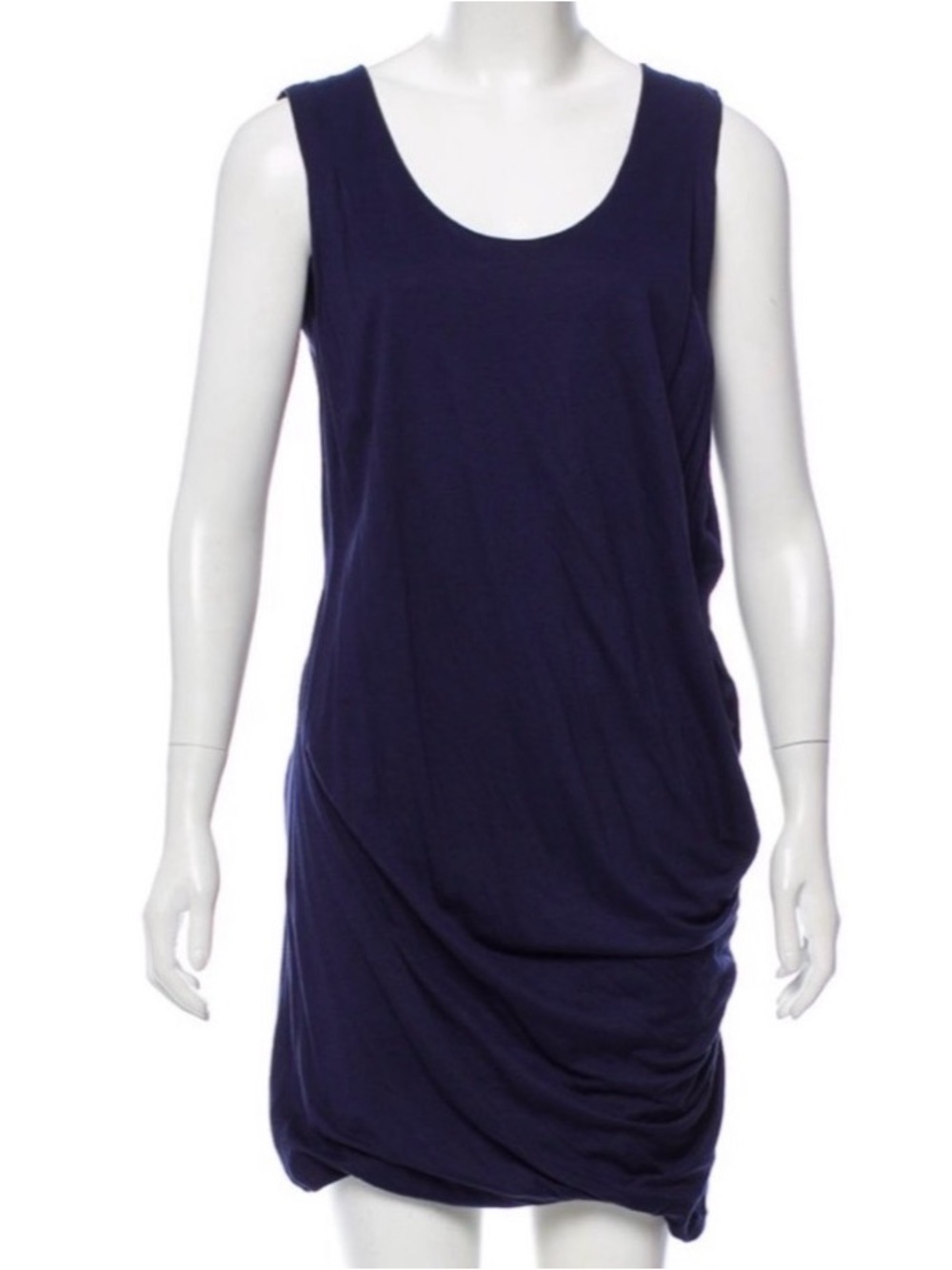 Hanii Y Sleeveless Navy Scoop-Neck Draped Side Dress